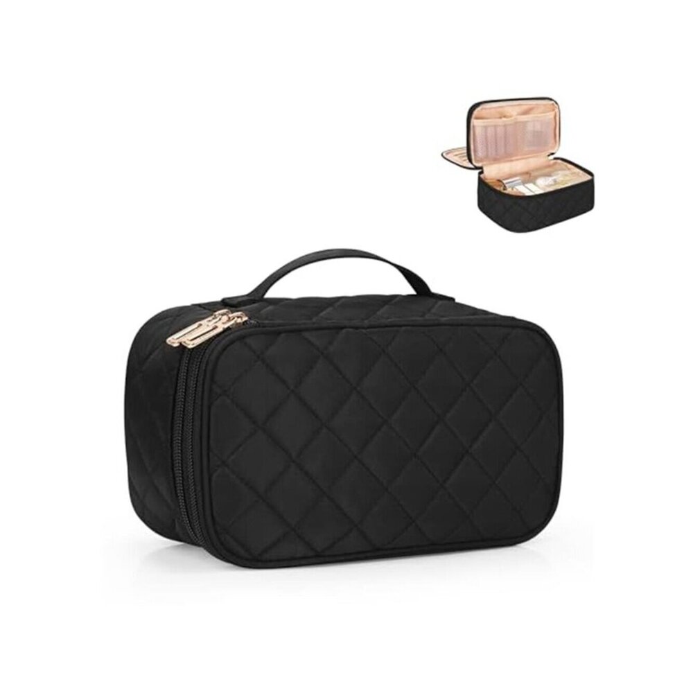 Stylish Travel Makeup Bag, 2-Layer Cosmetic Organizer for Women